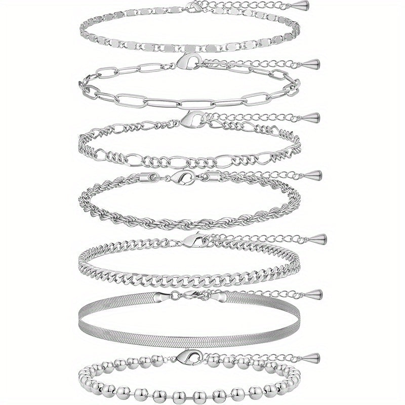 Sterling Silver Anklet Bracelets for Women Waterproof, 925 Sliver Plated CZ & Heart Charm Dainty Layer Anklets for Women Trendy, Simple Chain Anklets Set Gifts for Teen Girl, Jewelry Gifts for Her Women Mom Wife Girlfrien