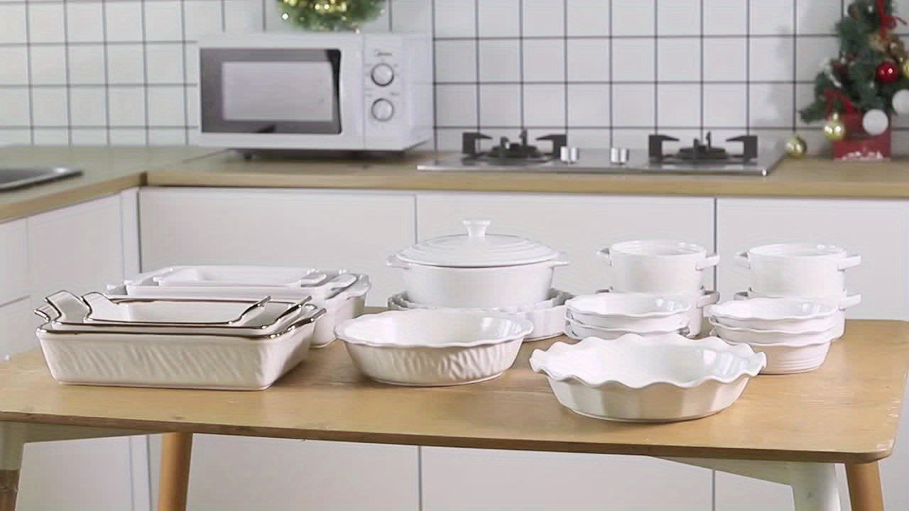 KOOV Bakeware Set, Ceramic Baking Dish Set, Rectangular Casserole Dish Set, lasagna Pan, Baking Pans Set for Cooking, Cake Dinner, Kitchen, 9 x 13 Inches, 3-Piece (Set of 3, White)