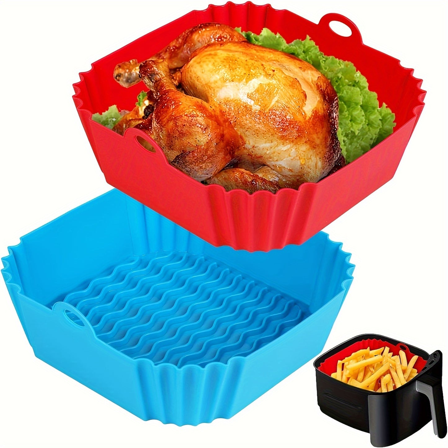 2pcs Square/rotundity Silicone Air Fryer Liner -8 Inches Reusable Air Fryer- Air Fryer Accessories - Air Fryer Insert for 4 to 7 QT Ovens And Microwave Accessories (red+blue), Air Fryer Oven Accessories, Chefman Air Fryer Acc
