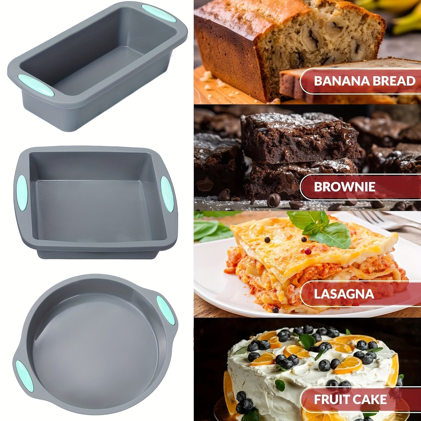 51/46 Pieces Silicone Bakeware Set, Non-Stick Kitchen Oven Baking Pans, Silicone Cake Molds with Muffin Pan, Cookies Baking Sheet, Cake Pan, Donut Pan and Loaf Pan with 24 Pack Silicone Baking Cups, 17pcs Measuring Cups and
