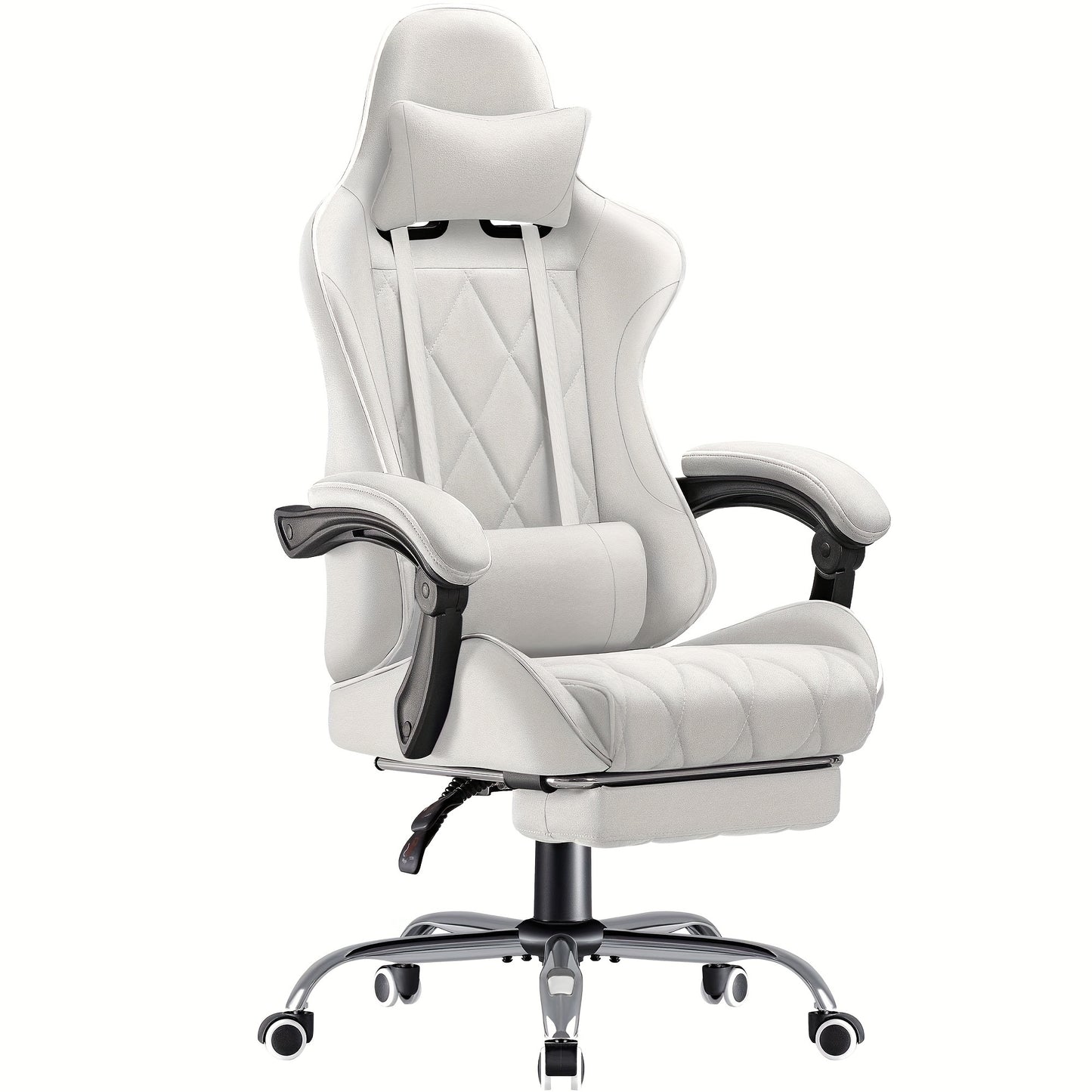 Fabric Computer Chair Gaming Chair Massage Game Chair Cloth Office Chair with Headrest, Lumbar Support & Footrest