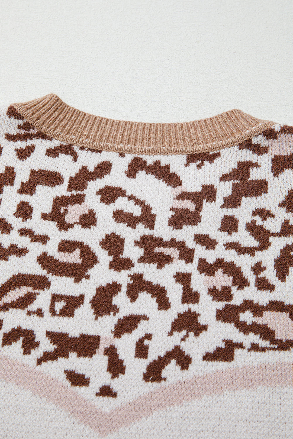 Straw Yellow Leopard Color Block Knit Round Neck Baggy Sweater