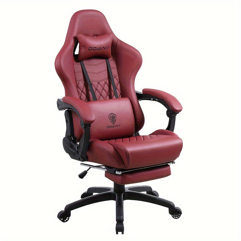 Dowinx Gaming Chair Office Desk Chair with Massage Lumbar Support, Vintage Style Task Chair PU Leather E-Sports Gamer Chair with Retractable Footrest