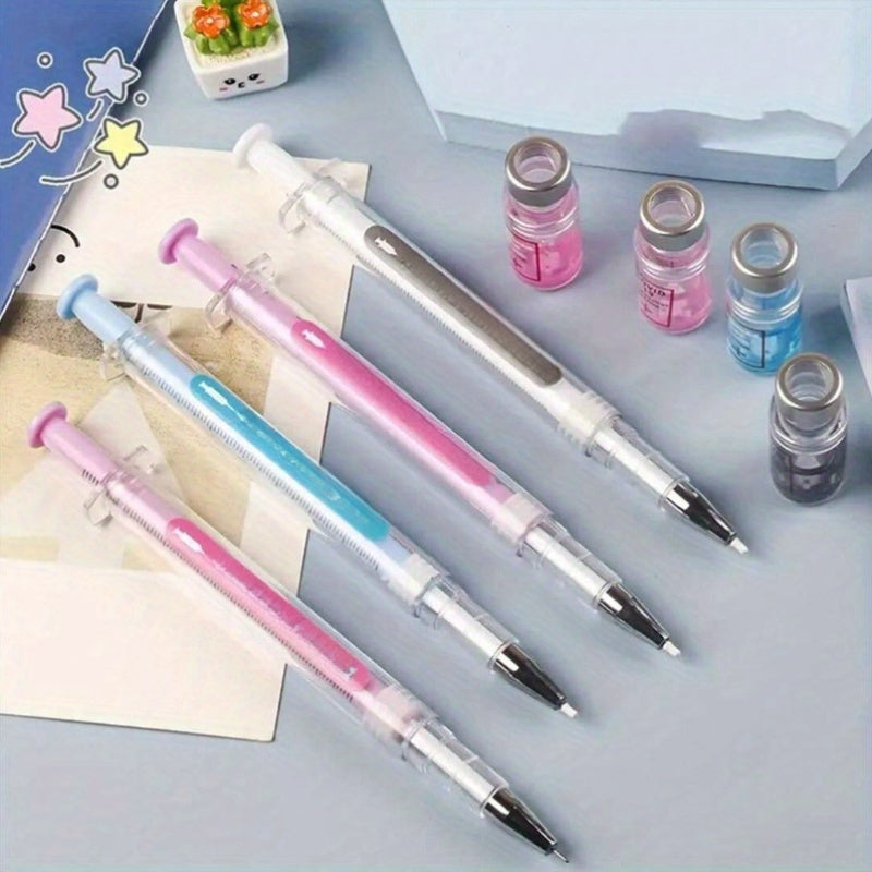 2-Pack Syringe Gel Ink Pens, Novelty Decompression Signatures Rollerball Pens, Medical Vaccine Themed Writing Instruments for Nurses, Doctors, Students
