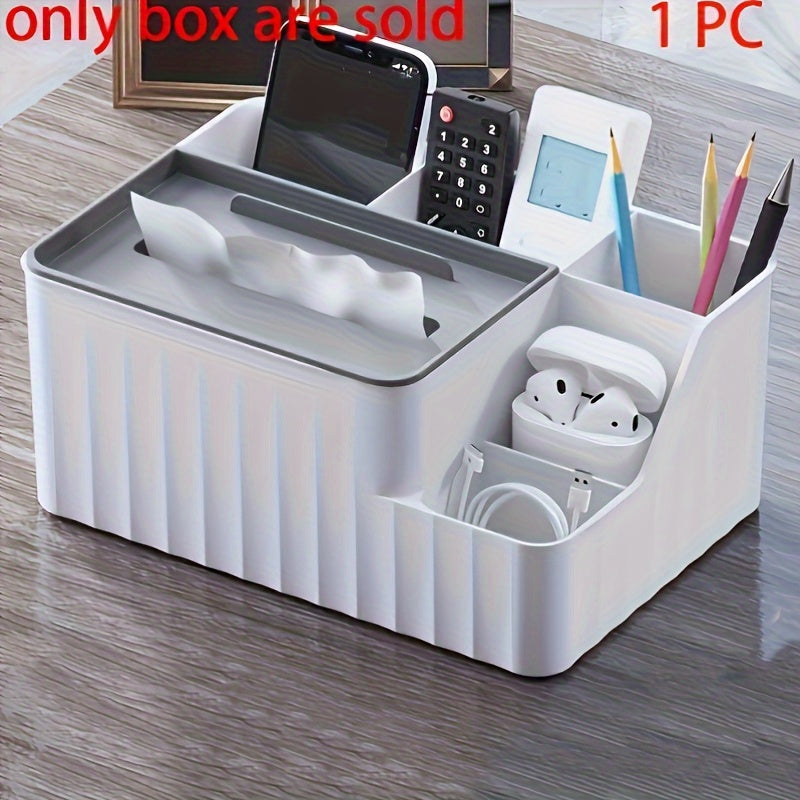 Multi-Purpose Desktop Organizer with Flip Lid - Plastic Wipes Dispenser, Tissue Box Holder for Office, Bedroom, Bathroom & Kitchen Storage