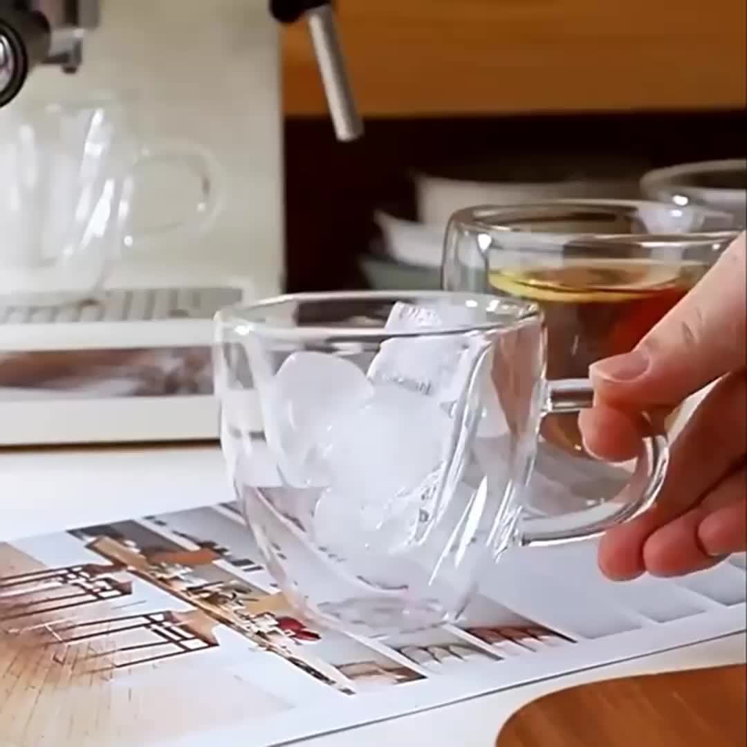 1PC 180ml Peach Heart Cup - Double Layer High Borosilicate Glass Insulated, Handle, Stamped, Whiskey Vodka Juice Water Tea Mug, Perfect for Valentine's Day, Wedding, Anniversary Gift, Summer Winter Drinkware