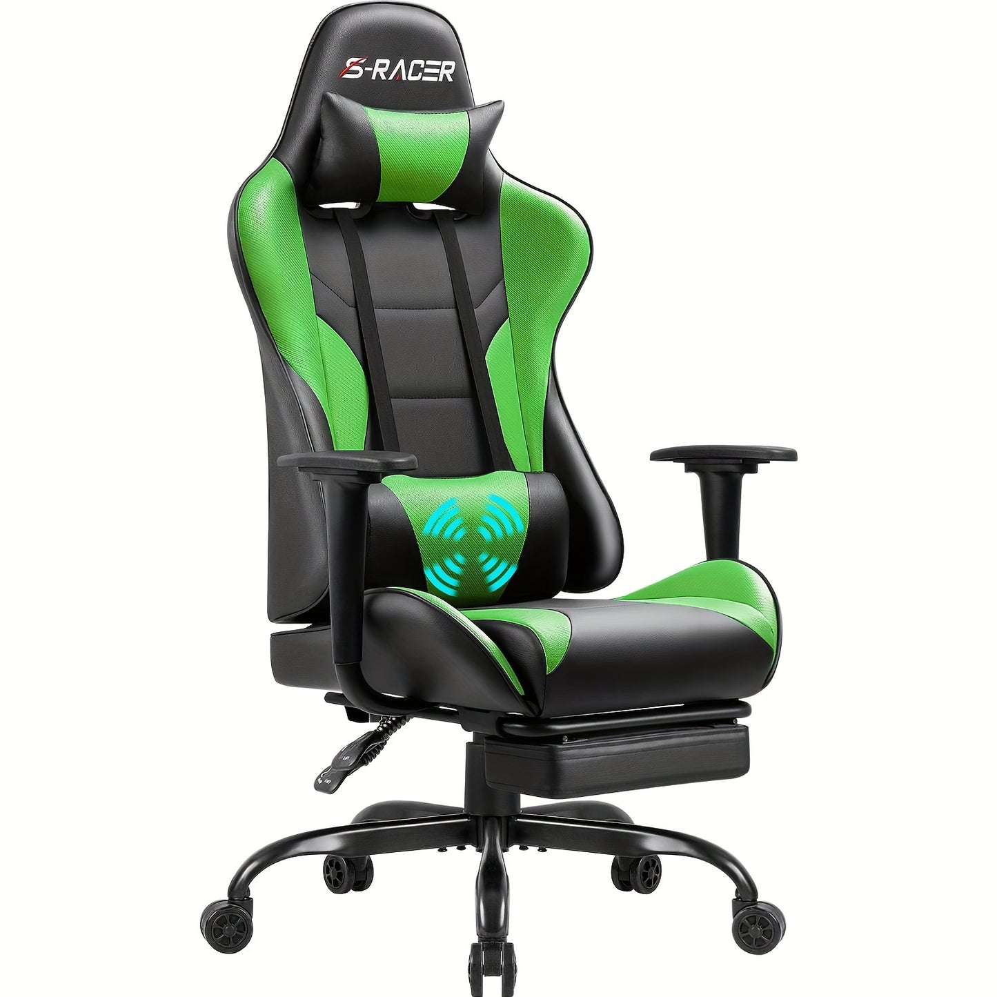 Gaming Chair Massage Office Chair High Back PU Leather Chair with Footrest