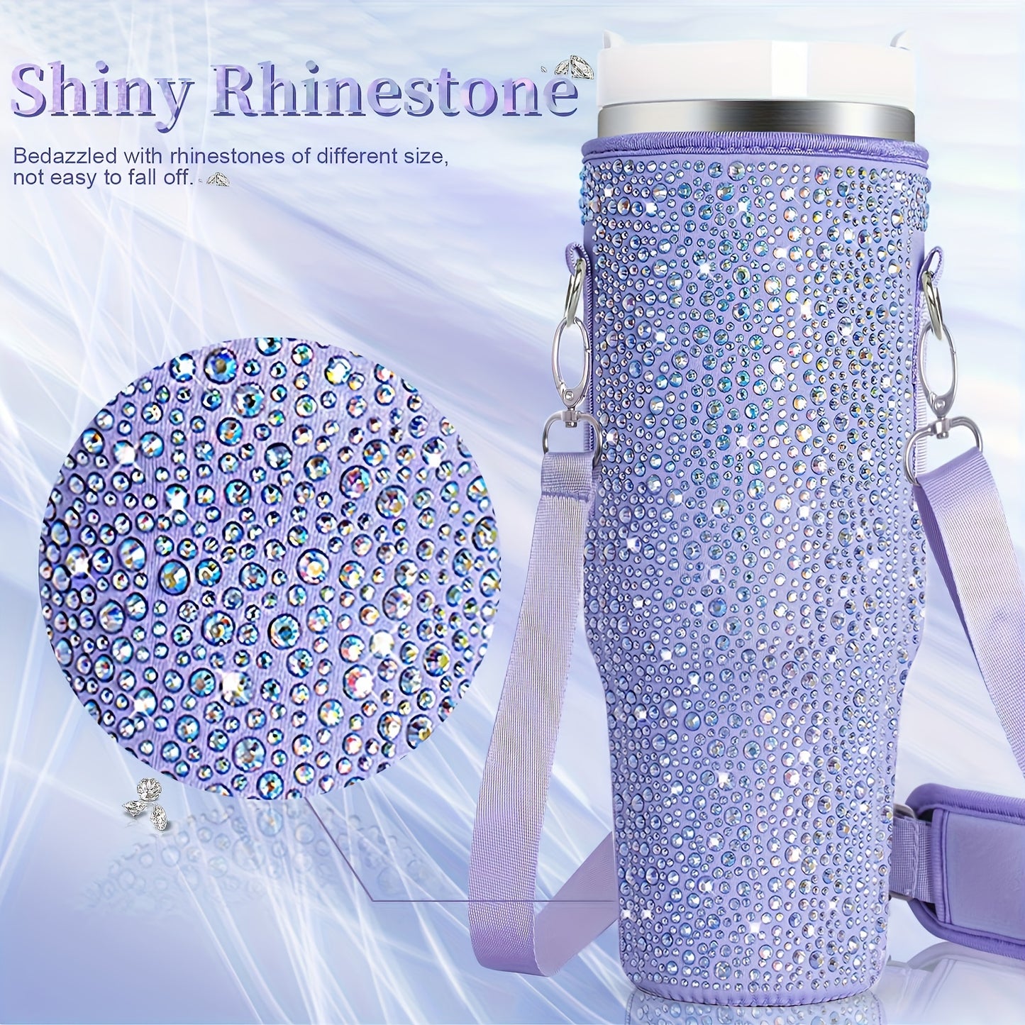Shimmering Bling Water Bottle Carrier Bag - Perfect for Stanley 40Oz Tumbler, Features Comfortable Handle & Adjustable Strap, Premium Drinkware Accessory
