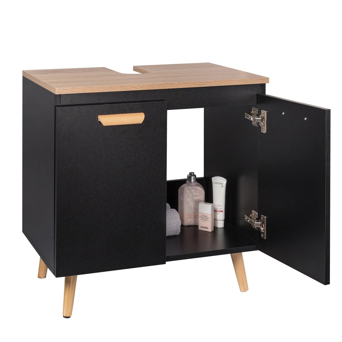 Bathroom Cabinet with 2 Doors Storage Undersink 60x40x60.5cm White/Black Vanity Unit Floor-Standing Toilet Home Furniture