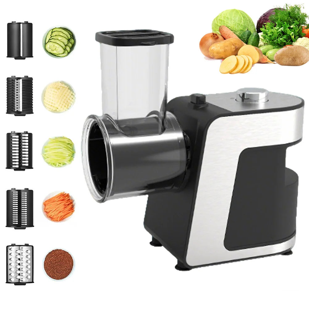 500W 5-in-1 Kitchen Electric Vegetable Chopper – Stainless Steel Slicer, Shredder/Grater for Cheese, Carrots, Potatoes, 220V
