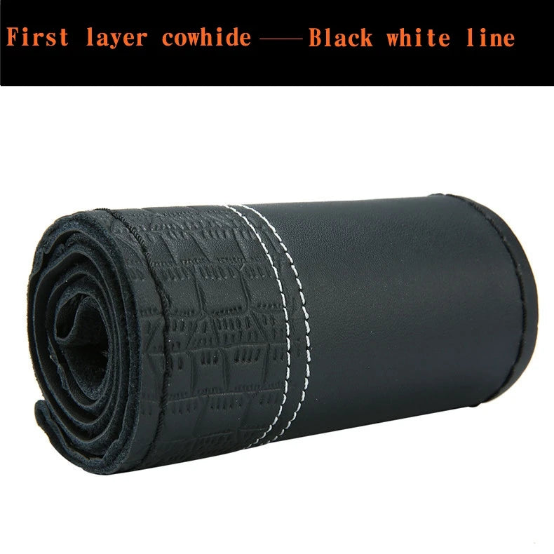 Steering Wheel Cover Non-slip Breathable Cover On Wrap Cowhide Leather Handmade Universal Accessories With Needle/Thread Kit