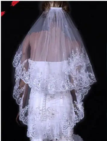 Luxury Wedding Veils 2 Layer Lace Applique Edge With Beads Rhinestones Bridal Veil Bridal Accessories
