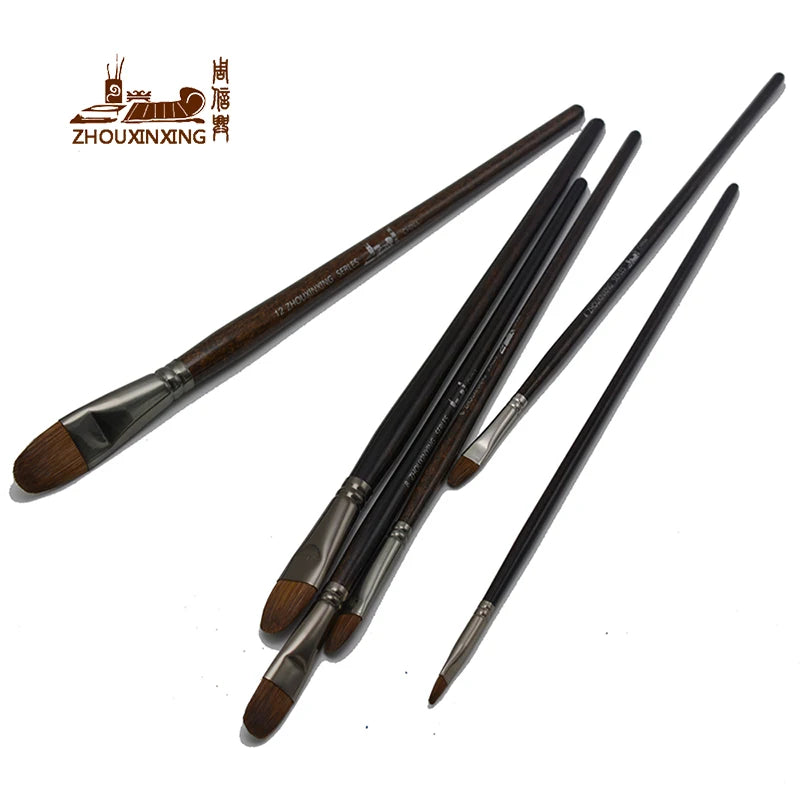 6pcs/Set artist paint brushes wood long rod Oil Paint weasel hair Water Color Painting Acrylics Brush Art Drawing for Supplies