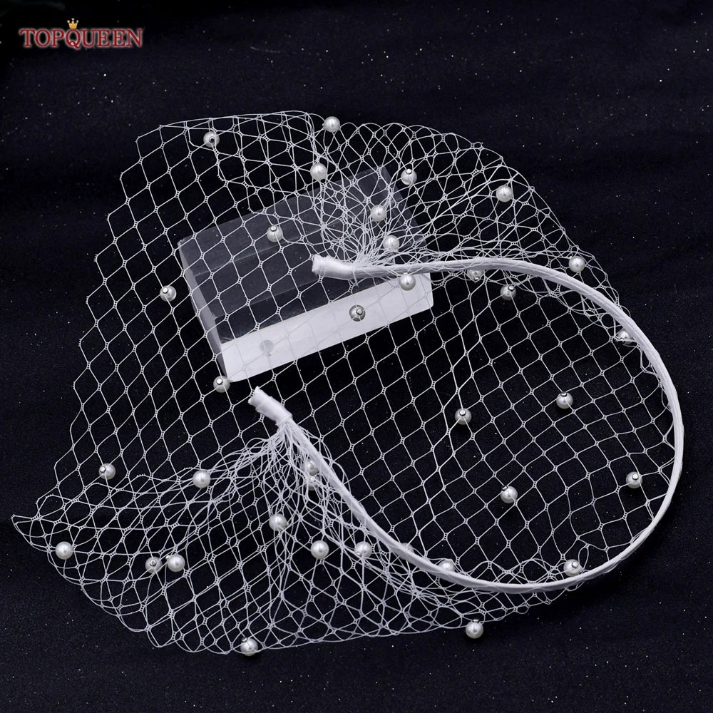TOPQUEEN VA12 Wedding Birdcage Veil Bridal Blusher Veil White Headband Veil for Bridal Fascinators Black Face Net Mask Bachelore