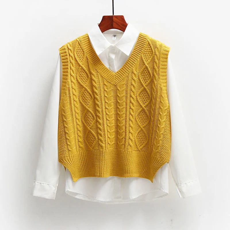 New In Korean Fashion Women Sweater Vest 2025 Spring Fall Sleeveless Knitted V Neck Pullovers Female Knitwear Top Outerwear