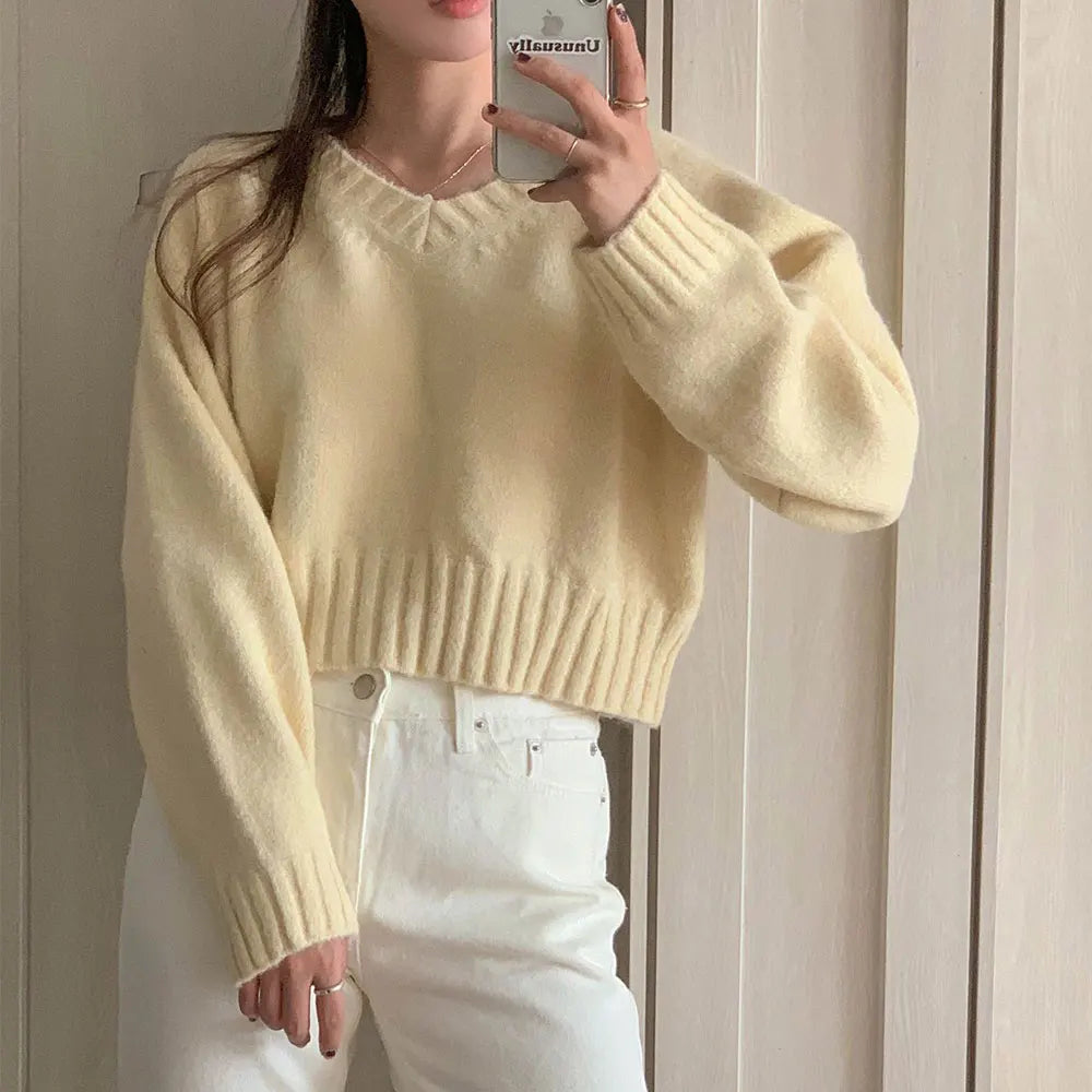 Will protect the firm offers to chic pure color restoring ancient ways Korea v-neck warm sweater sweater coat female tide