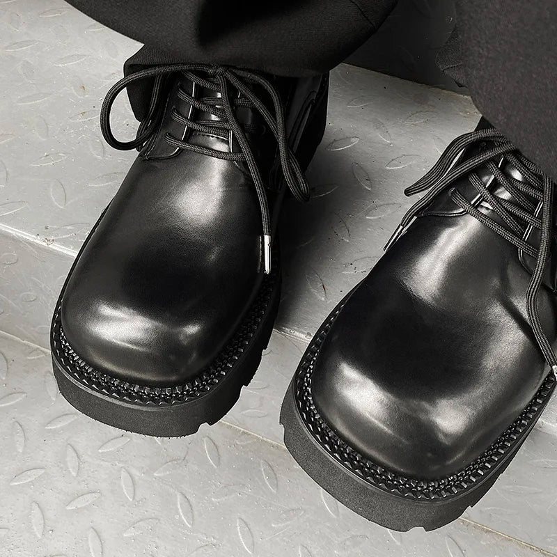 Original formal dress shoes for men thick soled big toe derby shoes casual leather shoes black Oxford shoes trendy, Korean style