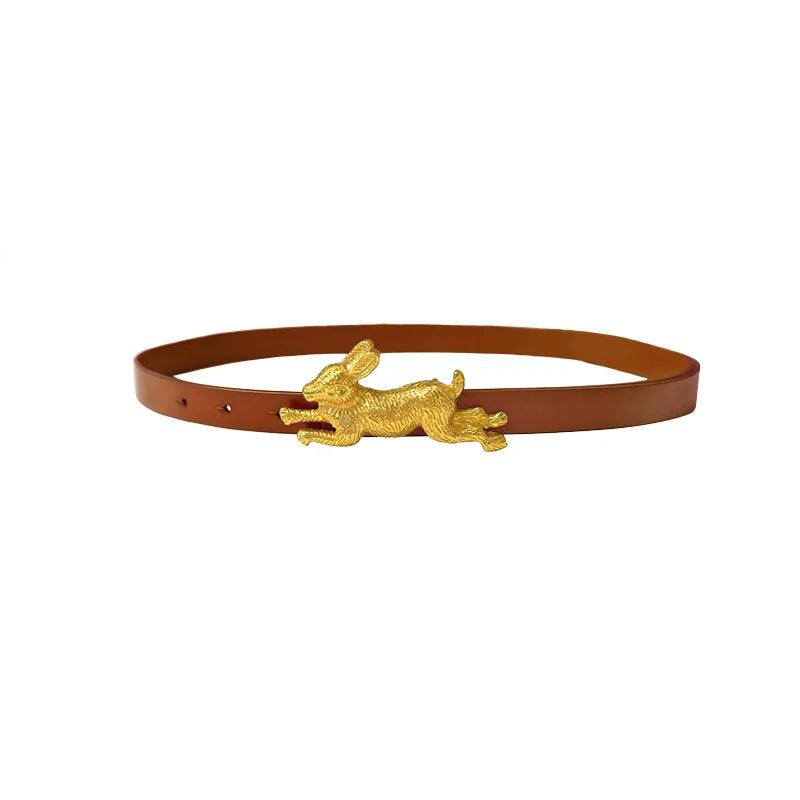 Women Detachable Running Bunny Alloy Buckled Free Collocation Genuine Leather Belt