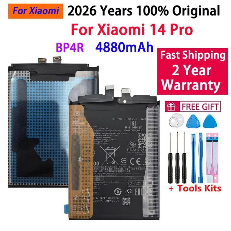 2026 Years 100% Original Battery BP4Q For Xiaomi 14 , BP4R For Xiaomi 14 Pro 14Pro Phone Replacement Batteries Fast Shipping