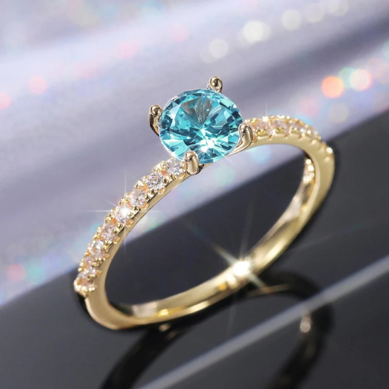 Huitan 4-Prong Setting Cubic Zirconia Wedding Ring for Women Simple Fashion Proposal Band Accessories Timeless Design Jewelry