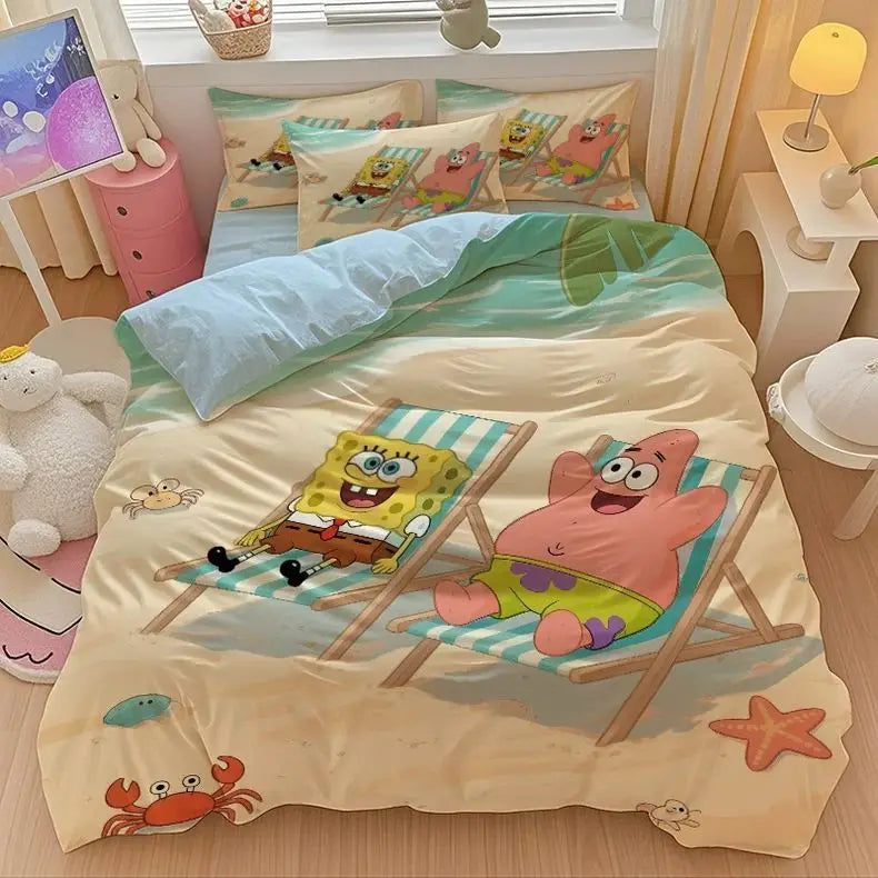 New Anime SpongeBobs Bedding Set Duvet Cover Bed Set Quilt Cover Pillowcase Comforter king Queen Size Boys Adult Bedding Set