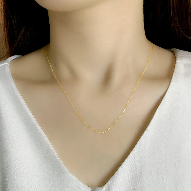 Pure 18K yellow gold necklace Fine Jewelry Needle Chopin au750 Fine Jewelry Chopin chain versatile party gift for women x534