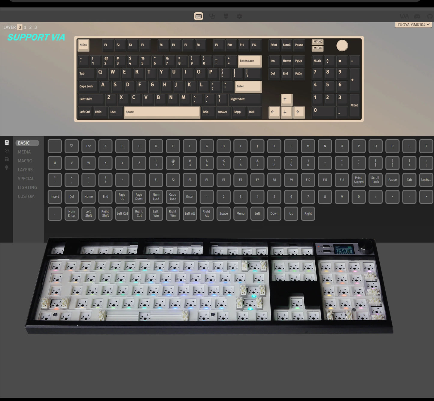 GMK104 Mechanical Keyboard Kit Three Mode Gaming Keyboard Hot Swap Backlit Gasket Structure This VIA with display screen