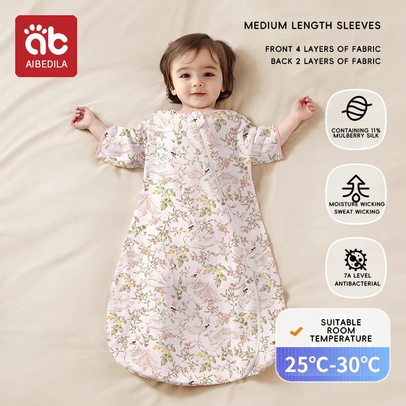 AIBEDILA Baby Sleeping Bag Childen Summer Silk bamboo Cotton Babe Sleepsack 1-3Years Infant Breathable Growth Blanket Sleepwear