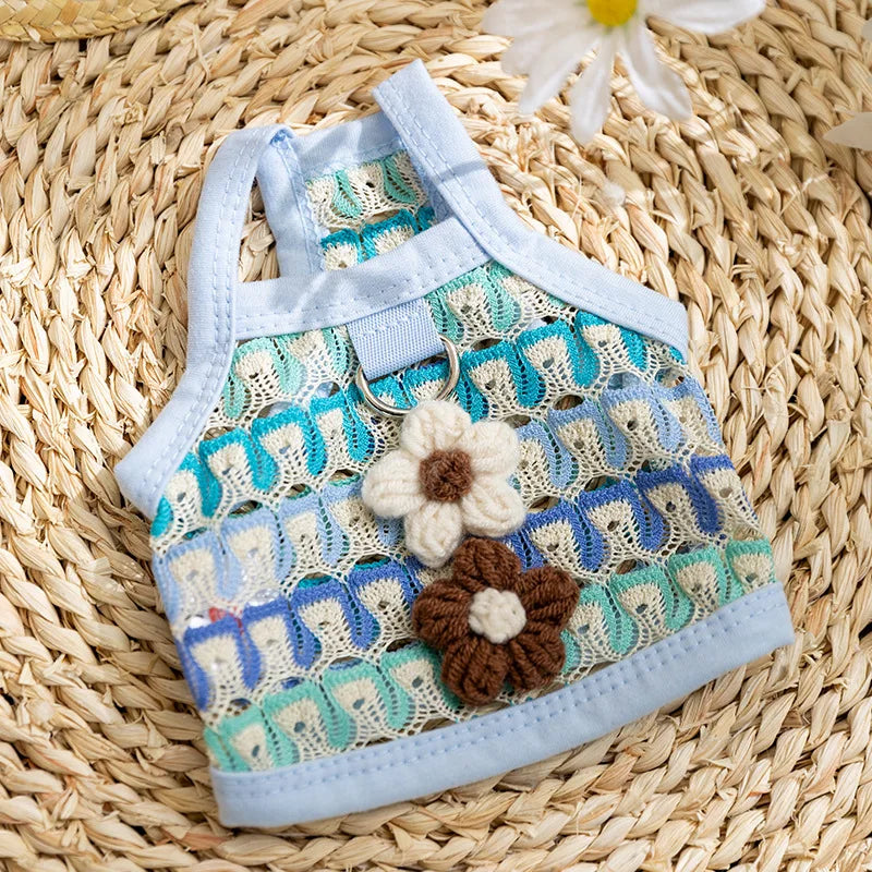 Pet Clothing for Dogs in Spring Including Hollow-out Floral Dresses Dog Collars Cat Vests and Pet Skirts Puppy Clothes