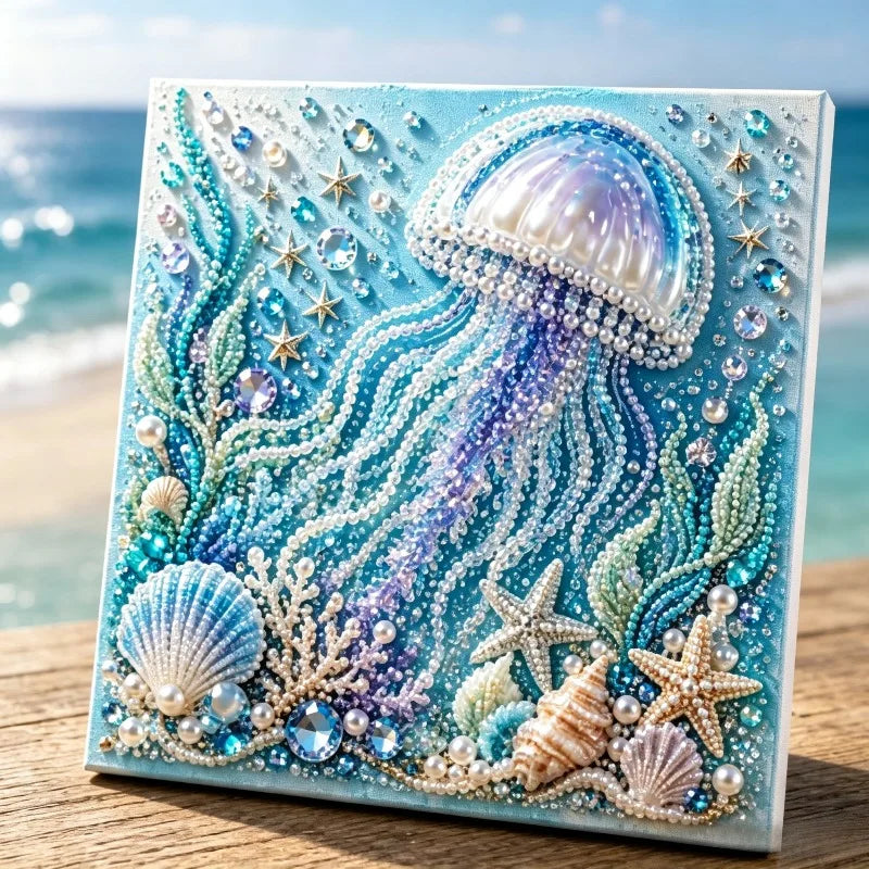 DIY Pearl Bead Embroidery Painting,Ocean Marine Animals Whale Turtle Dolphin Underwater Bead Art, Coastal Nautical Wall Decor