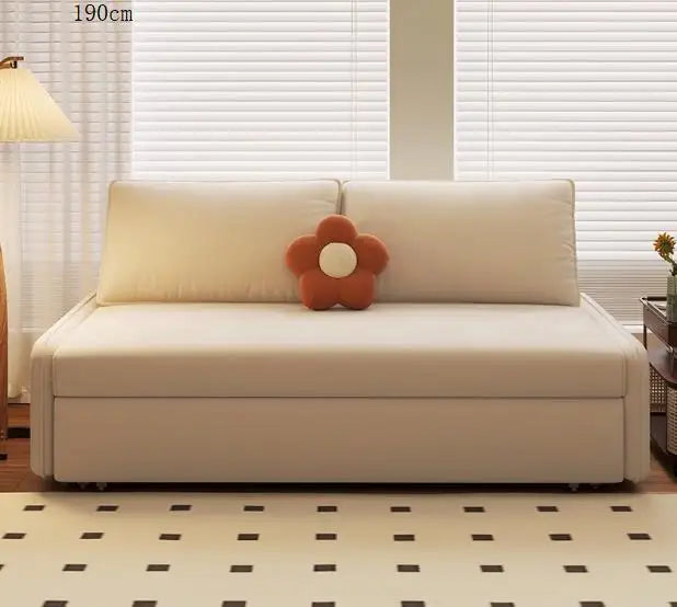 Modern simple solid wood sofa bed foldable for sitting and lying