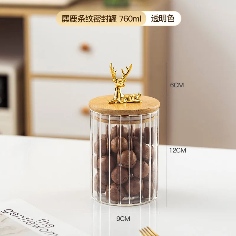 Glass Kitchen Storage Jars With Bamboo Sealing Lids Food Container For Coffee Beans Tea Candy Organizer Bottles