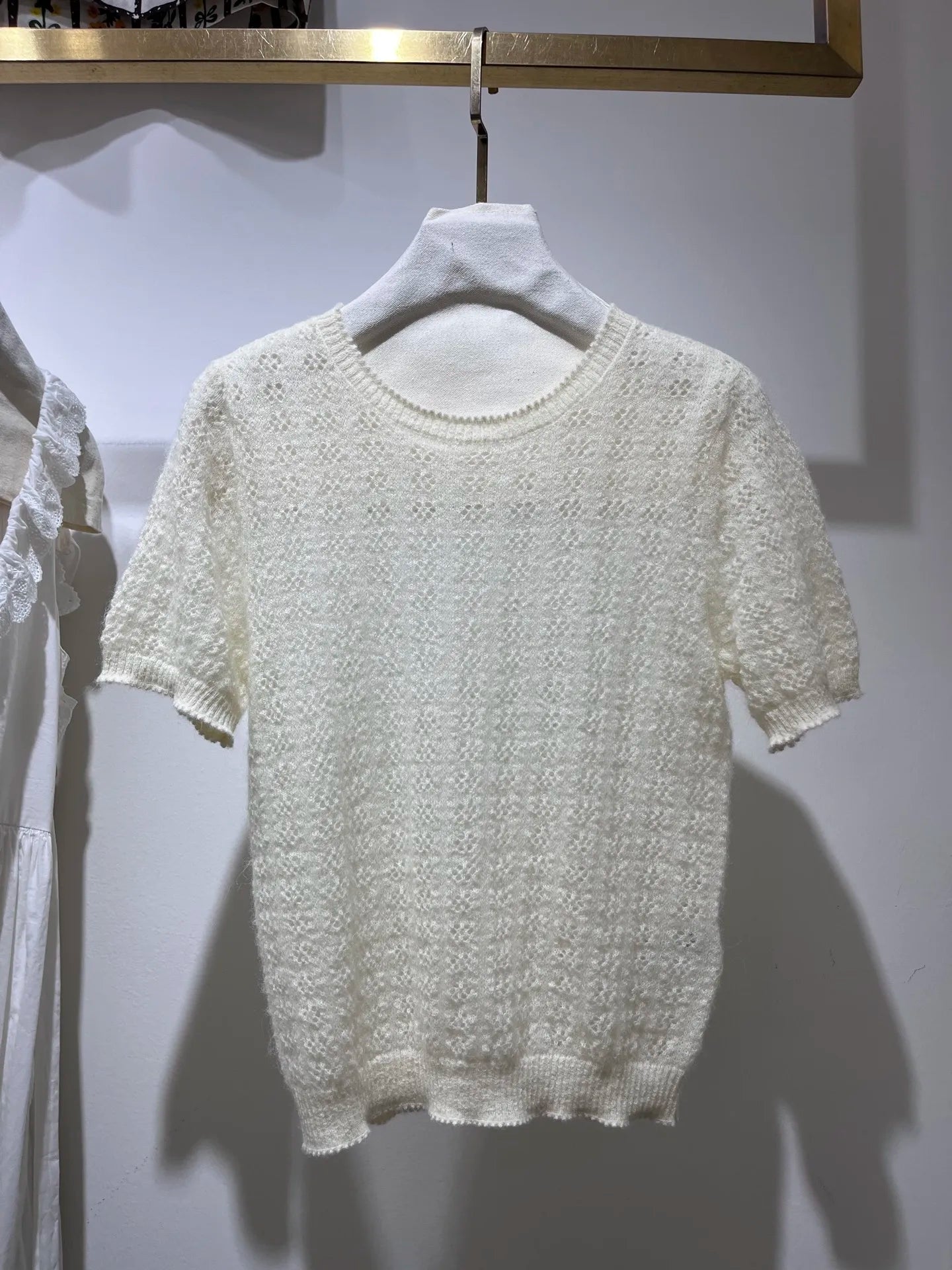 Women Hollow Out Long Sleeve Single Breasted Knitted Cardigan or Round Neck Short Sleeve Pullover