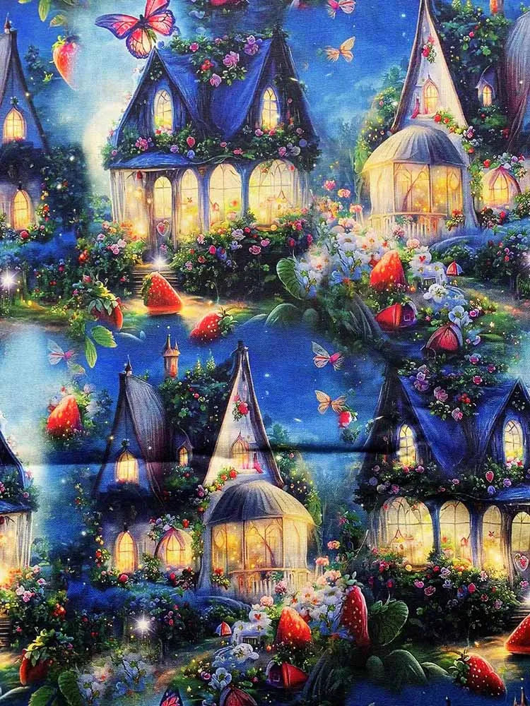 Cotton Fabric Digital Printing HD Fairy Tale Dream House Elf for DIY Handmade Sewing Clothes Bags Dresses by Half Meter