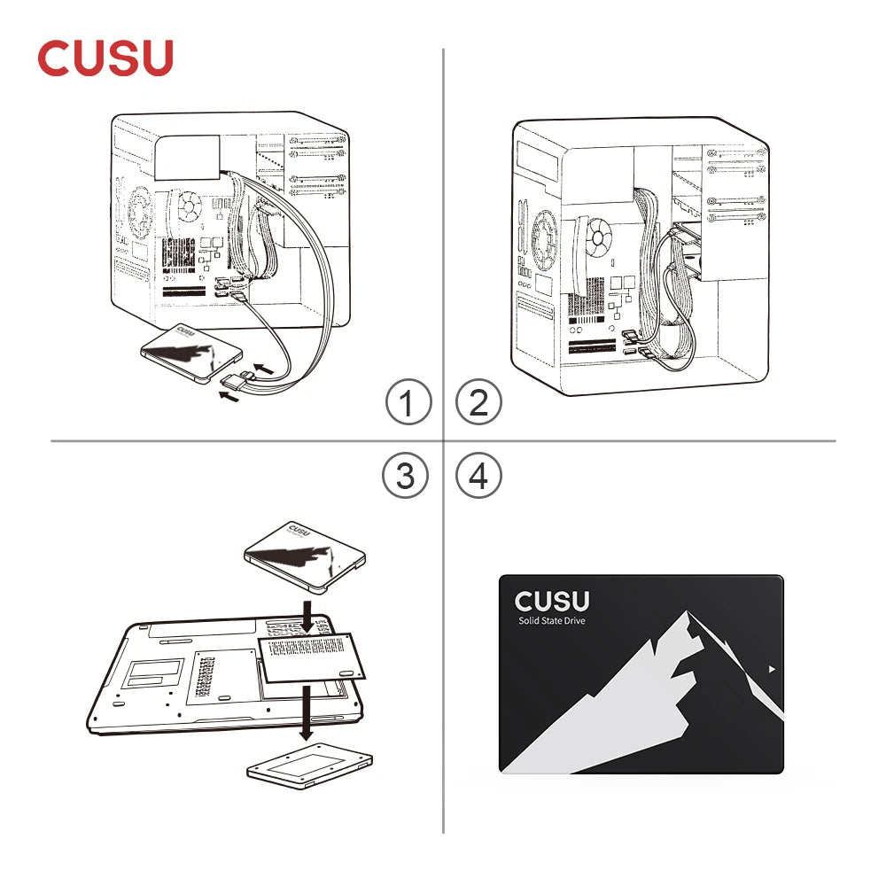 CUSU SSD 1TB 512GB 256GB 128GB SATA3 Hard Drive 2TB SSD SATA Solid State Disk for Laptop Desktop