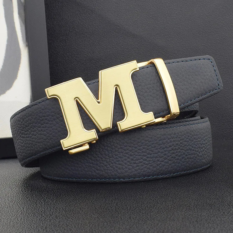 High Quality Designers Letter M White Leather Belt Men Luxury Famous Young Men Cowhide Brand Jeans Relaxed Jeans Mode Man Belt