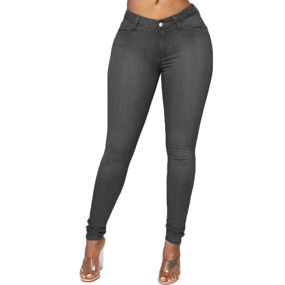 Sheath Pencil Jeans Women Pants Solid Vintage Skinny Ankle Length Pants Denim Mid Waist Washed 2025 Streetwear Slim Fit Jean