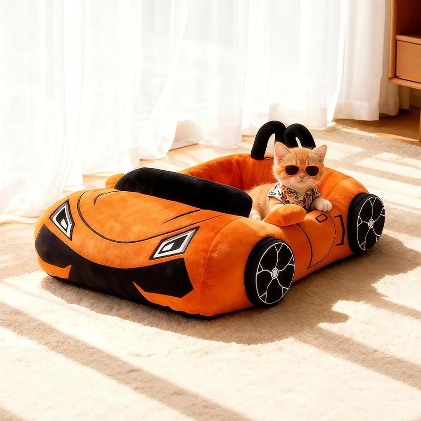 Cute Cat Beds Kitten Beds Soft Small Dog Beds Washable Pet Bed with Pillow for Puppy Kitty Funny Supercar Cat Toys Accessories