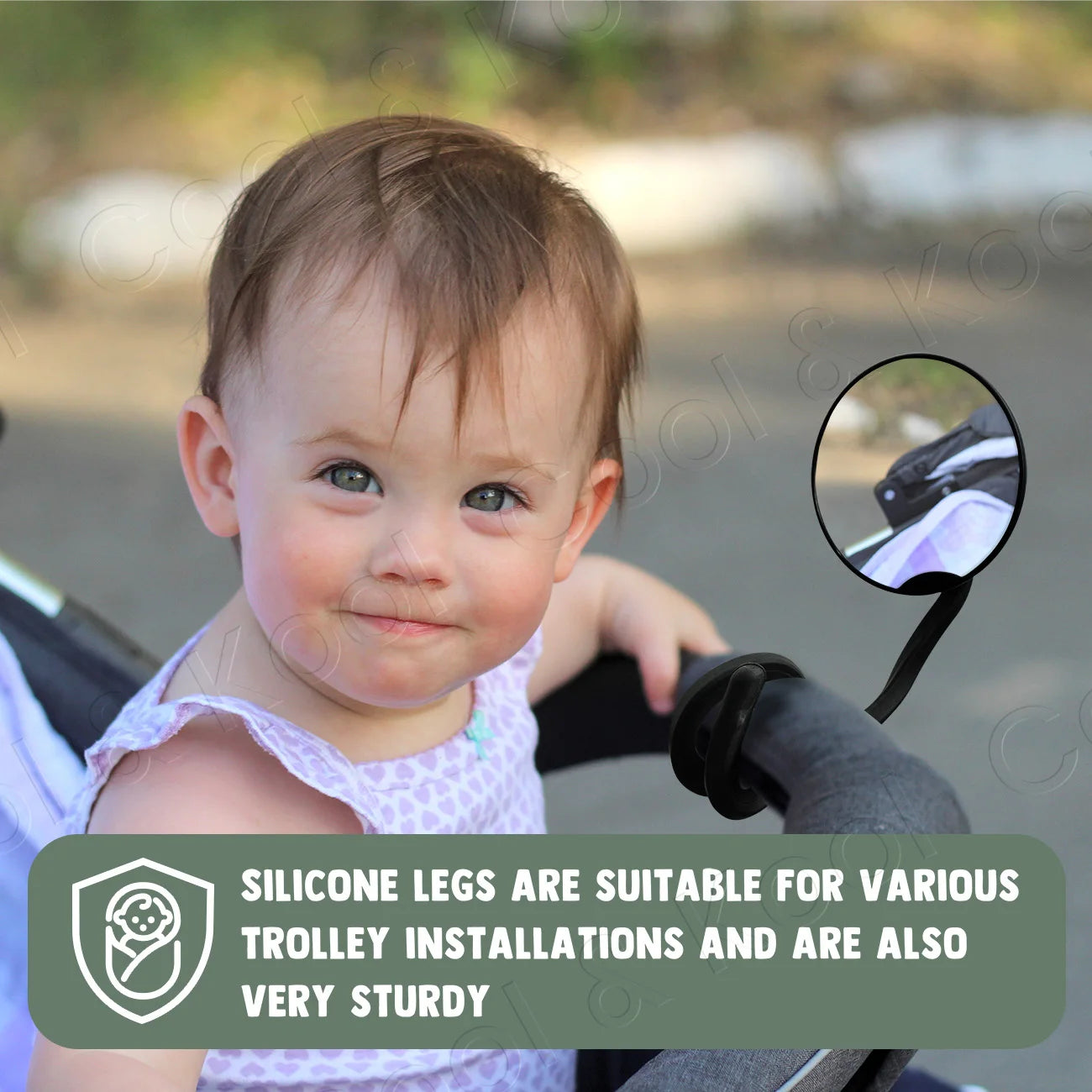 Stroller Mirror 360° Rotating, Shatterproof with Non-Slip Silicone Leg for a Full, Secure View of Your Baby