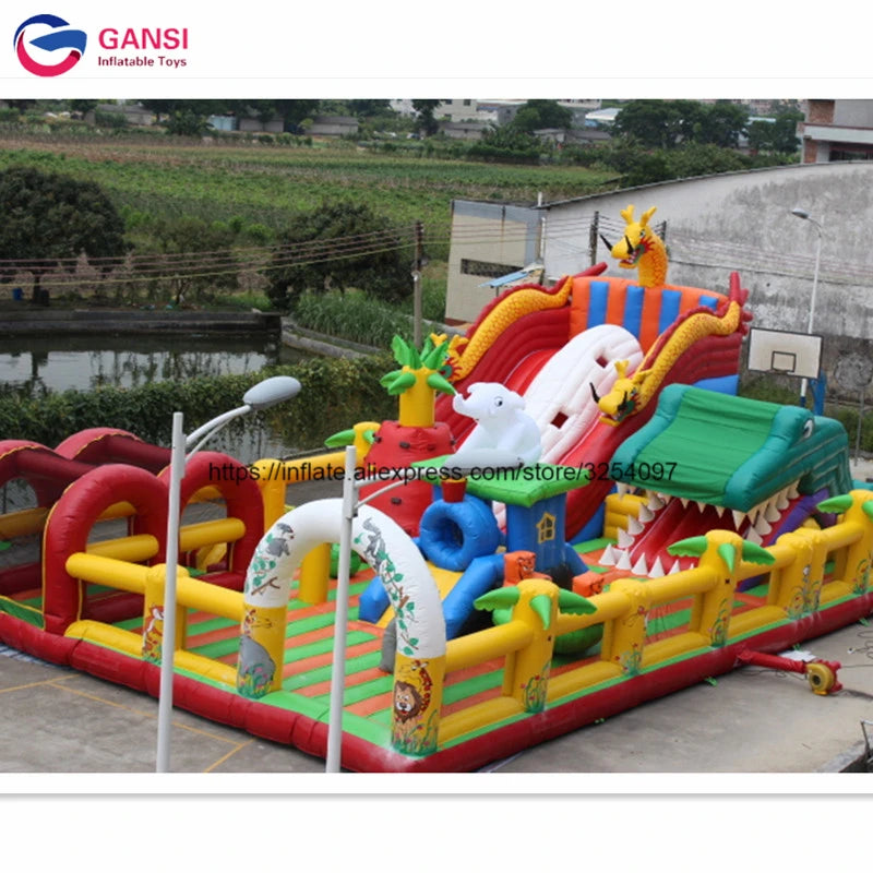 Outdoor Playground Game Inflatable Obstacle Course 20*15 Meters Giant Inflatable Fun City For Children