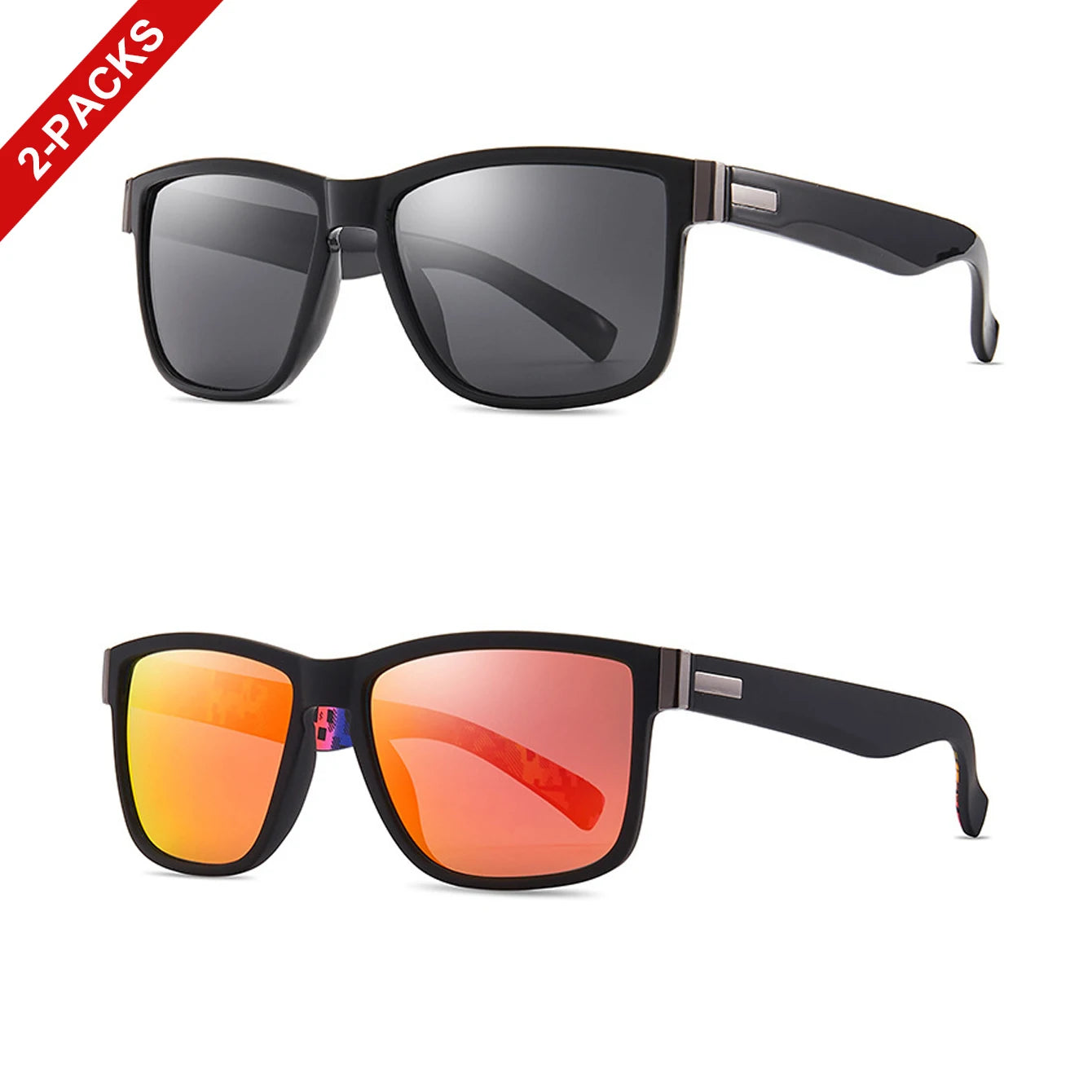 2 Packs Classic Men and Women's Sunglasses Outdoor Sports Cycling Fishing Hiking Golf Square Glasses with UV Protection