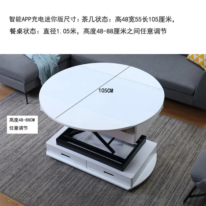 Creative Multi-Functional Coffee Table Dual-Use Electric Lifting Small Apartment Collapsible Square round Table Glass Tea Table