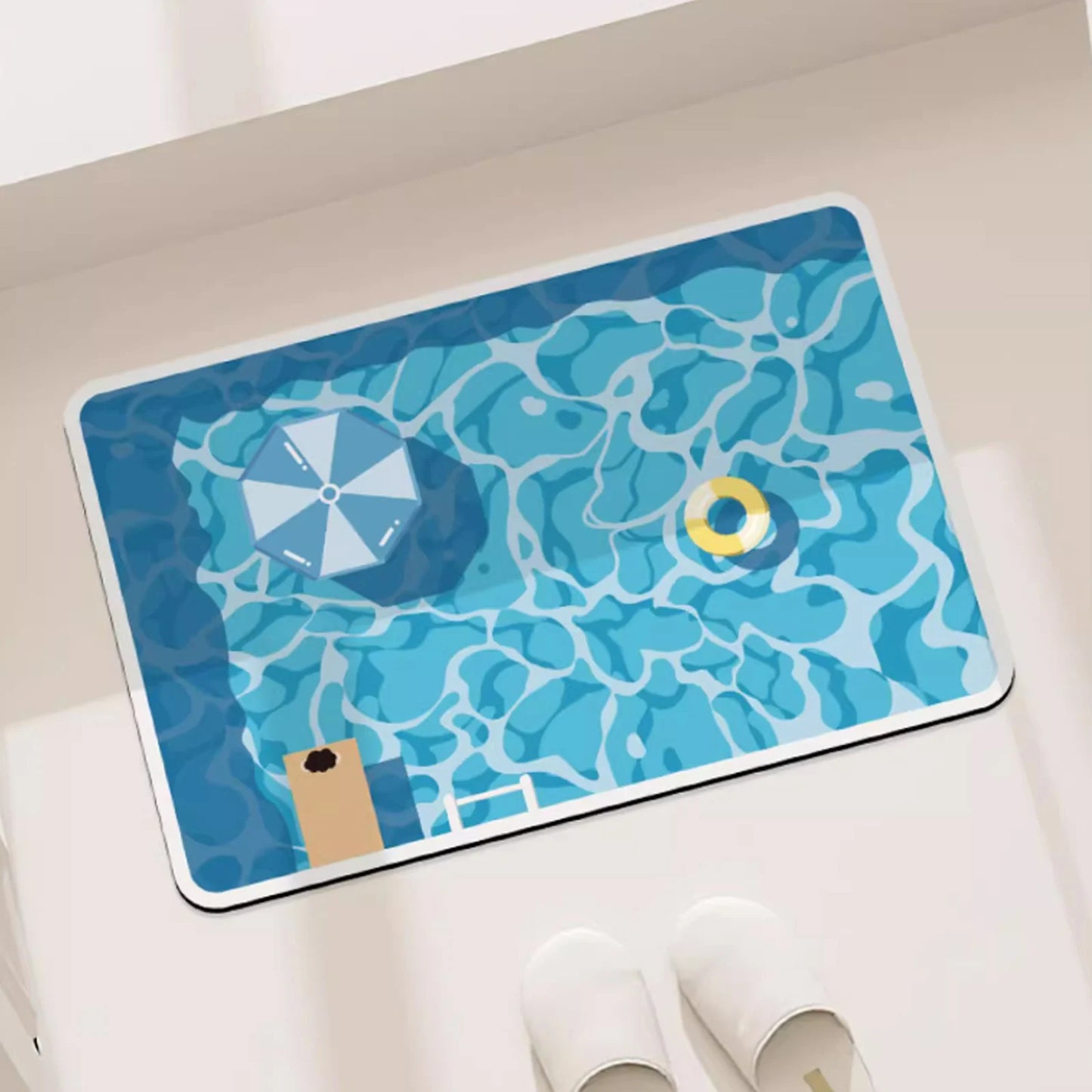 Rubber bathroom anti-slip floor mat, water-absorbing and quick-drying floor mat, cartoon-style swimming pool print floor mat