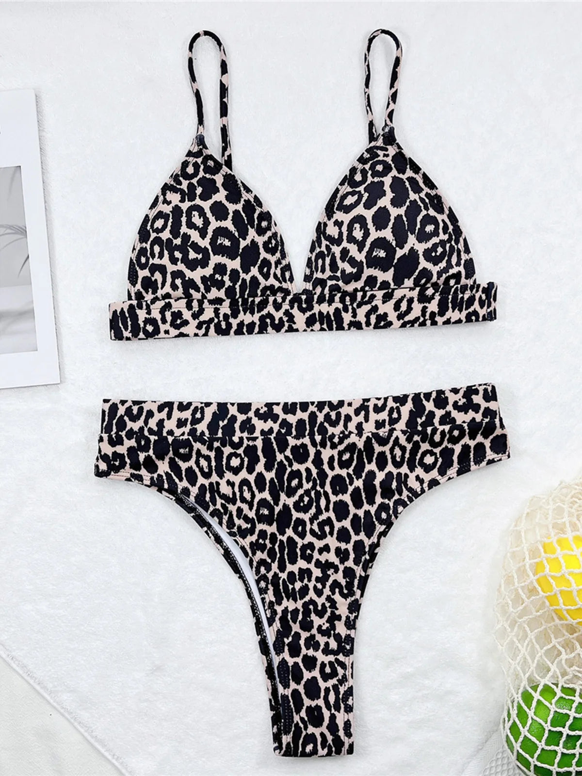Sexy Leopard Padded Female Swimsuit High Waist Bikini Women Swimwear Two-pieces Bikini set Bather Bathing Suit Swim Lady V3446