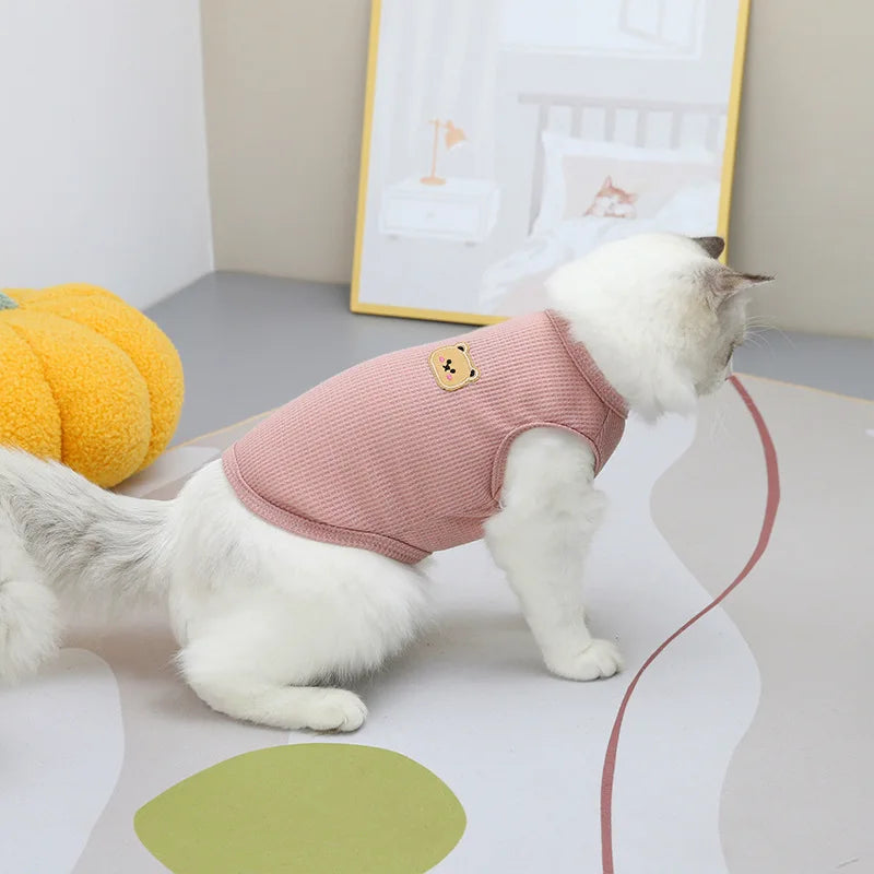 Pet Cat Clothes Bear Print Vest Puppy Kitten Crew Neck Sleeveless T-shirt Spring Summer Casual Clothing for Small Medium Dogs