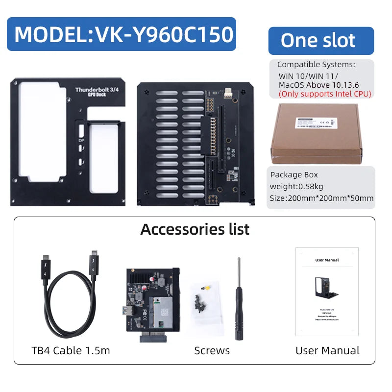 eGPU Thunderbolt 4/3 TB3/TB4 To PCIe X16 GPU Dock External Graphics USB4 NUC Laptop Gaming Bracket