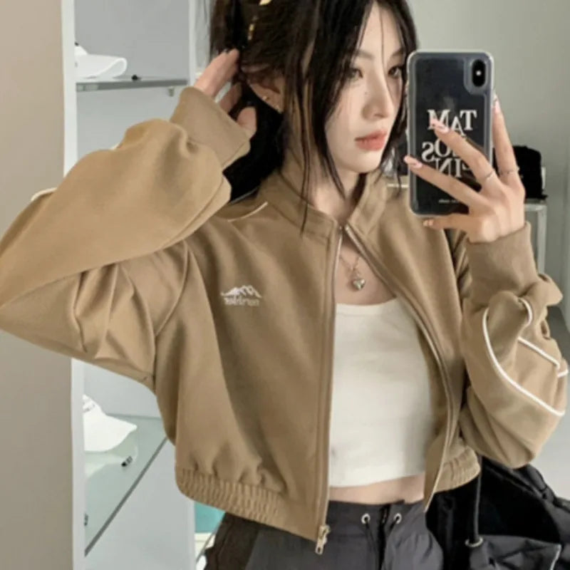 Cool Jackets for Women Spring Autumn Long Sleeve All-match Stand Collar Young Girls Fashion College Korean Style Ins Vintage