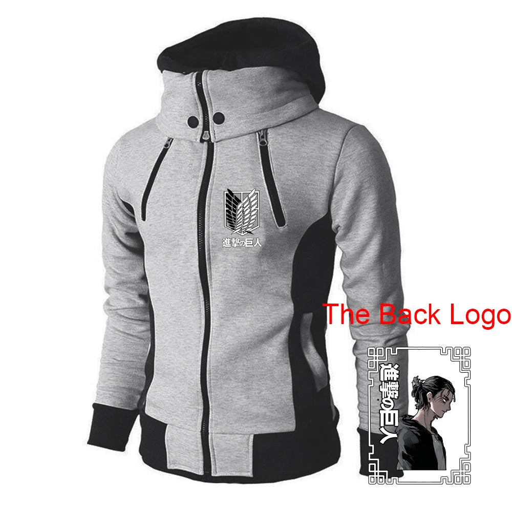 2025 Japanese Anime Jacket Spring And Autumn Man's Stand-Up Collar Hoodies Attack on Titan Logo Print Sports Comfortable Coat