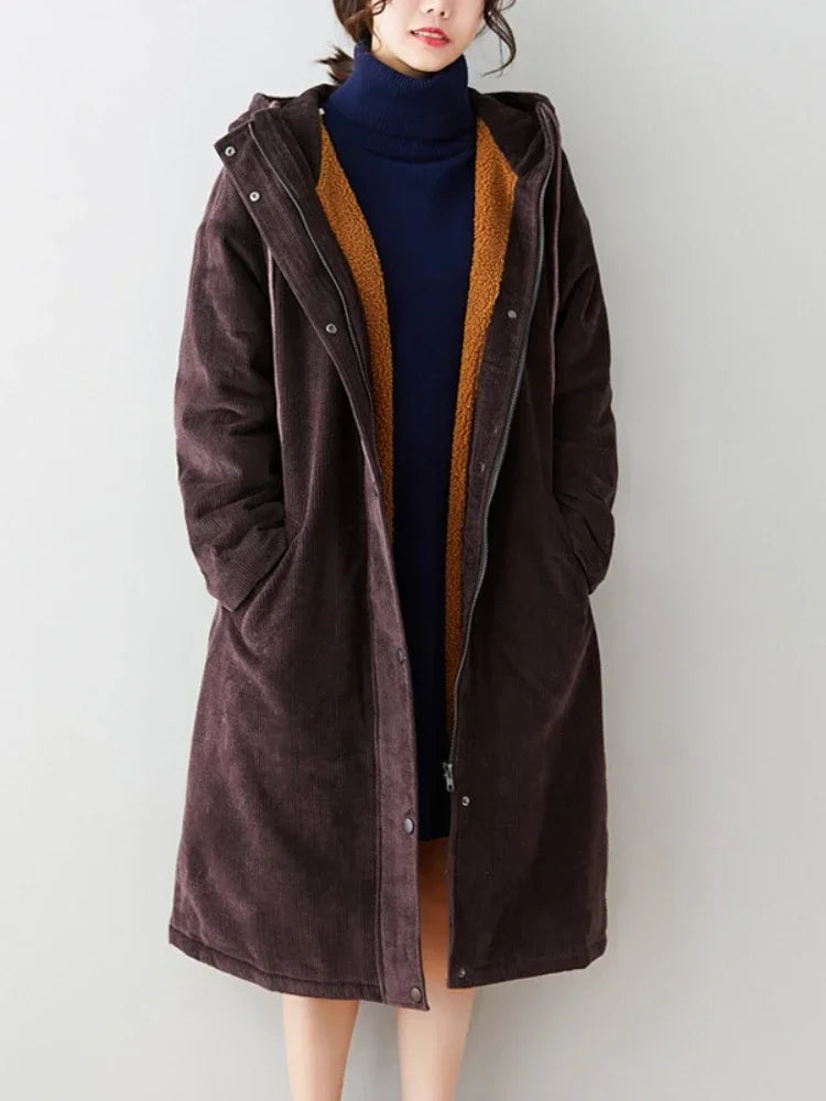 Women Clothes Trench Coat Corduroy for Women Jacket Outerwear French Style Turn Down Collar Trench Coat Solid Korean Version