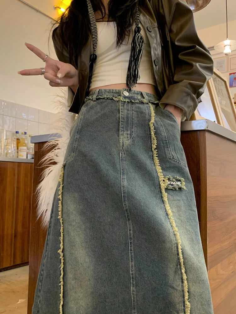 S-4XL Skirts Women Leisure Ankle-length All-match Denim Simple Chic Designed Vintage American Style Y2k Harajuku A-line Faldas
